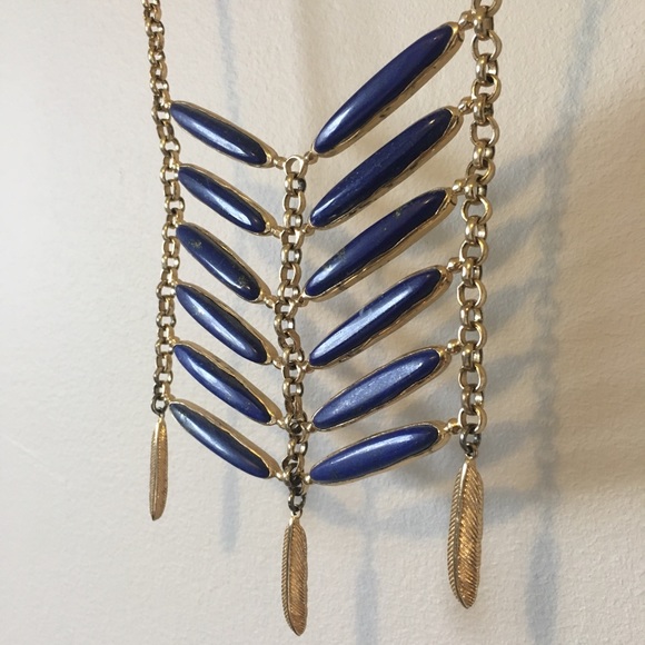 Royal Blue Stoned Chest Plate Necklace - Picture 3 of 5